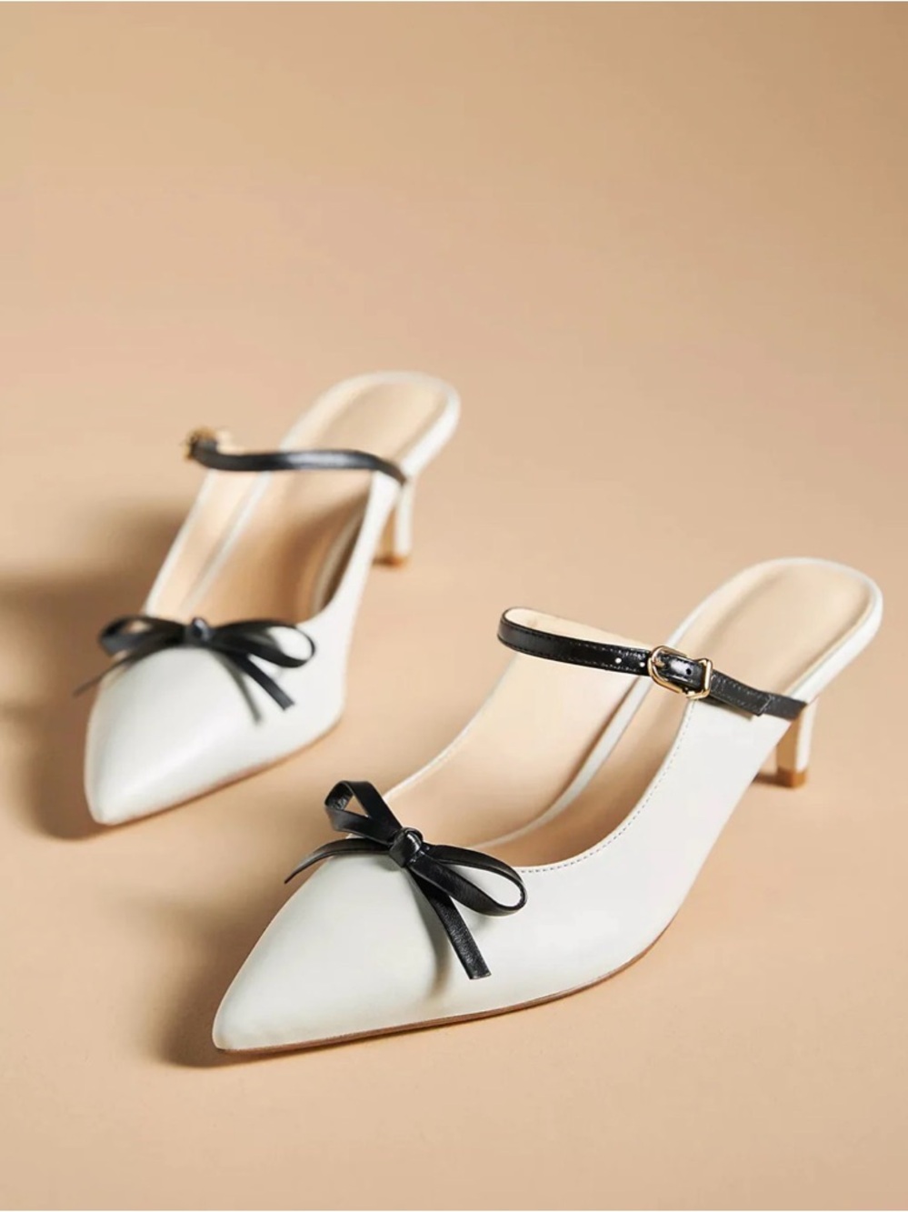 Maeve Anthropologie Bow Mule Heels Black White Pointed Toe Size 8